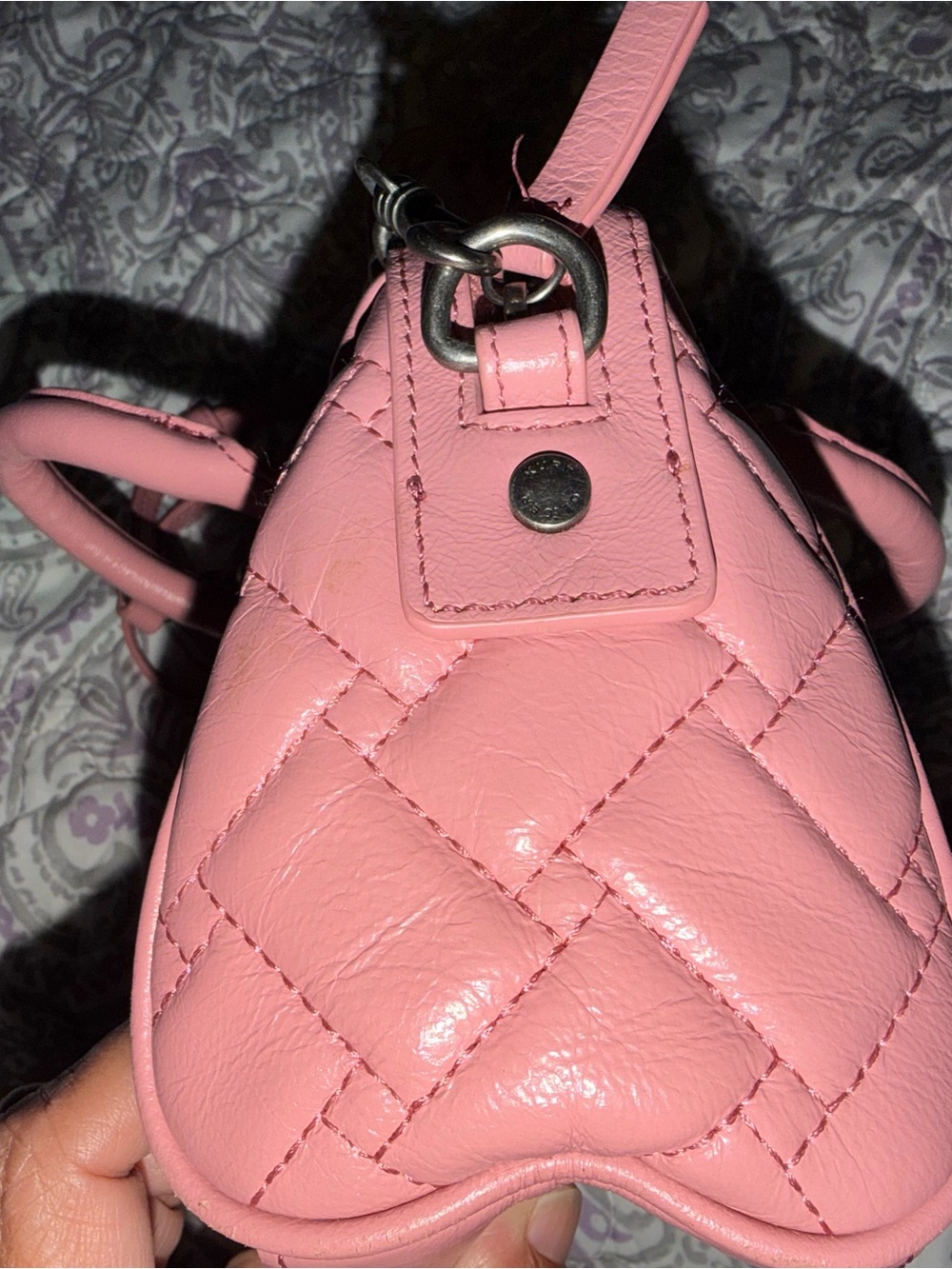 Quilted Pink Leather Top-Handle Women's Bag - Picture 9 of 9